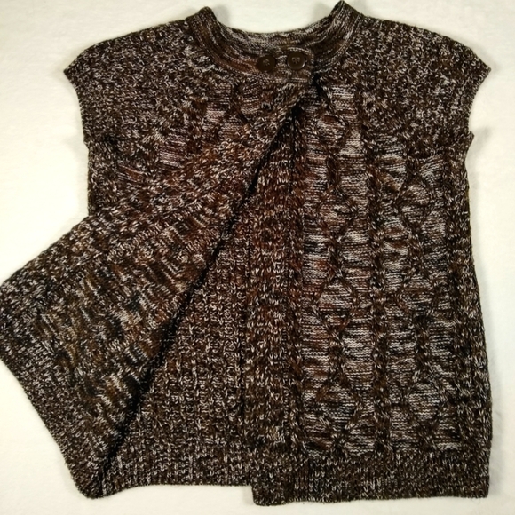 Kim Rogers Variegated Brown Knit Sweater Vest Open Front Button Neck Med Cotton - Picture 1 of 10